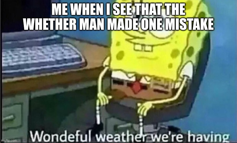 spondgebob wonderful weather | ME WHEN I SEE THAT THE WHETHER MAN MADE ONE MISTAKE | image tagged in spondgebob wonderful weather | made w/ Imgflip meme maker