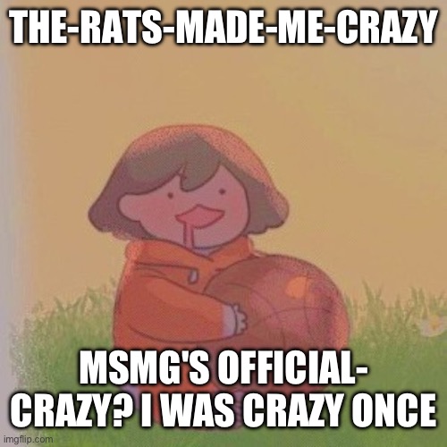 kel. | THE-RATS-MADE-ME-CRAZY; MSMG'S OFFICIAL- CRAZY? I WAS CRAZY ONCE | image tagged in kel | made w/ Imgflip meme maker