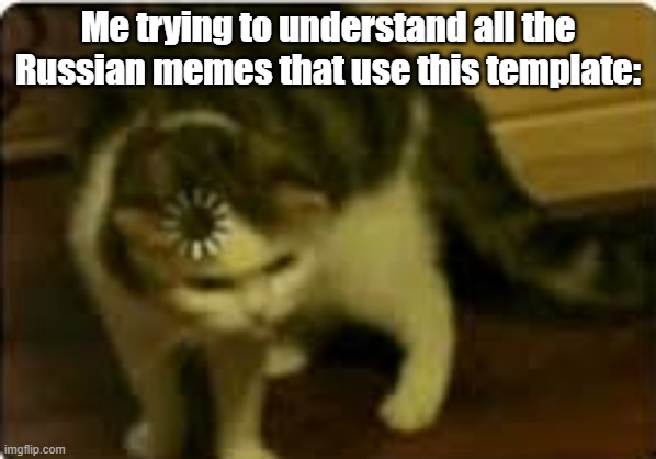 Buffering cat | Me trying to understand all the Russian memes that use this template: | image tagged in buffering cat | made w/ Imgflip meme maker