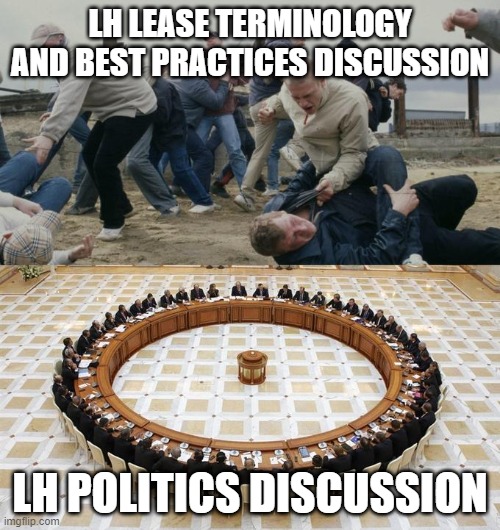 Men Discussing Men Fighting | LH LEASE TERMINOLOGY AND BEST PRACTICES DISCUSSION; LH POLITICS DISCUSSION | image tagged in men discussing men fighting | made w/ Imgflip meme maker