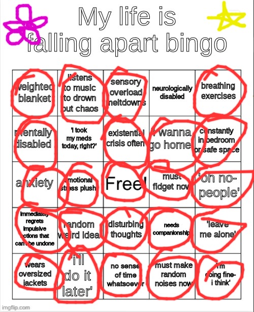 my life is a mess | image tagged in my life is falling apart bingo | made w/ Imgflip meme maker