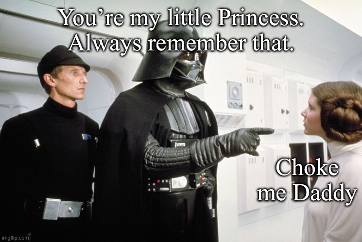 Noooooo! | You’re my little Princess.
Always remember that. Choke me Daddy | image tagged in darth vader,princess,choke,daddy | made w/ Imgflip meme maker