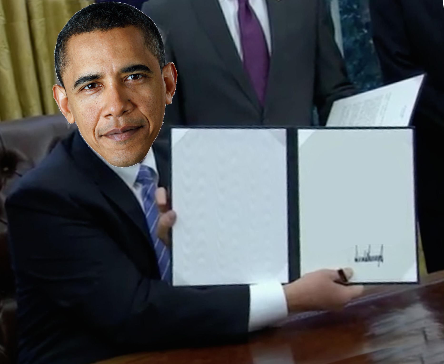 High Quality Trump Signing but it drives drone into afganistan Blank Meme Template