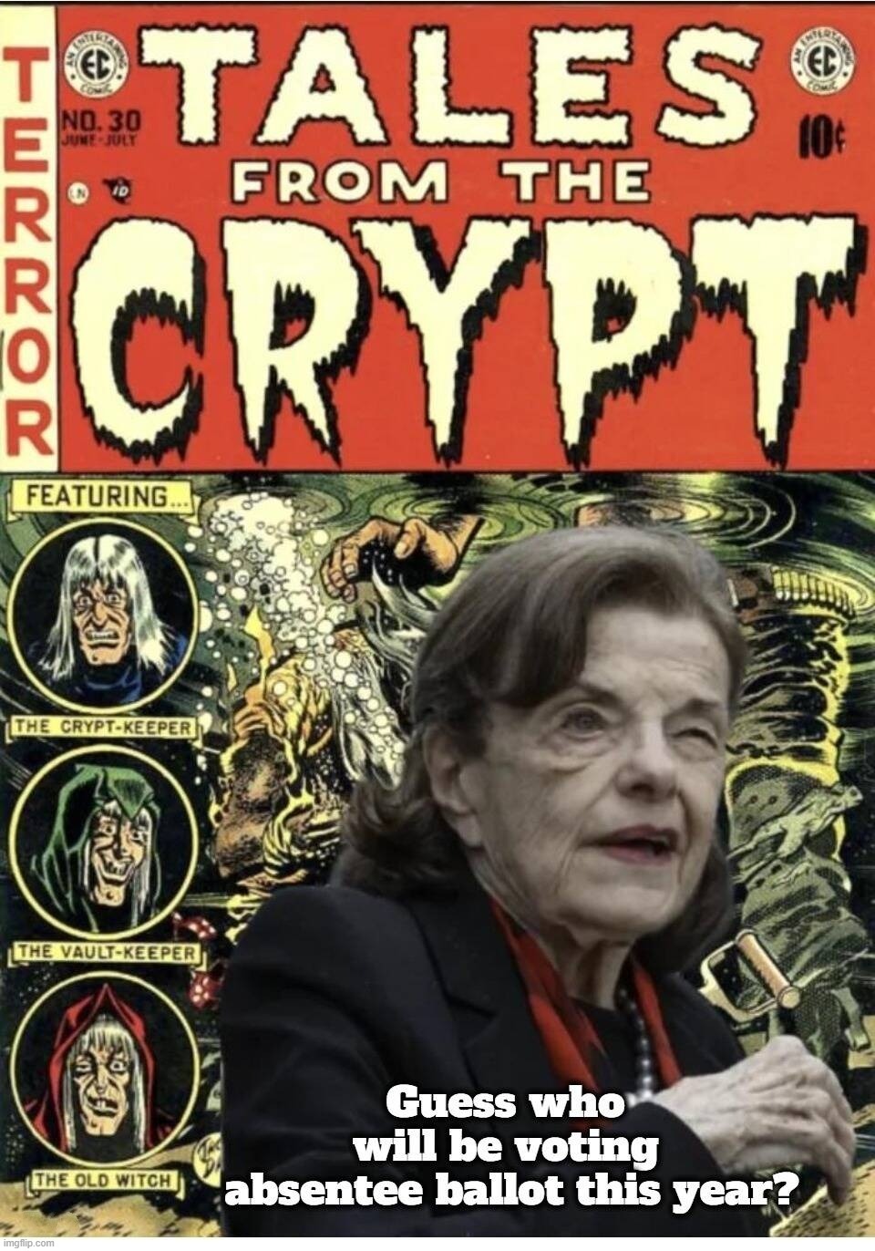 Guess who will be voting absentee ballot this year? | image tagged in democrat voters,dead voters,dianne feinstein,wicked witch,election fraud,voter fraud | made w/ Imgflip meme maker