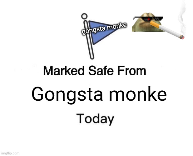 You are safe from da Gongsta monke | gongsta monke; Gongsta monke | image tagged in memes,marked safe from | made w/ Imgflip meme maker