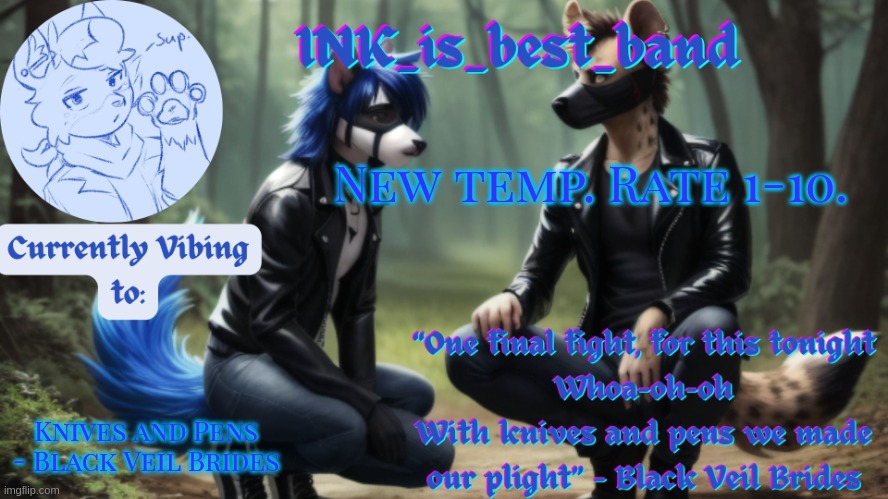 AI art temp | New temp. Rate 1-10. Knives and Pens - Black Veil Brides | image tagged in ai art temp | made w/ Imgflip meme maker