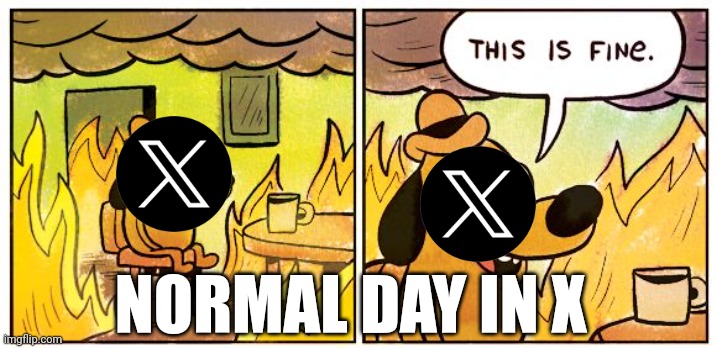 X. | NORMAL DAY IN X | image tagged in memes,this is fine | made w/ Imgflip meme maker