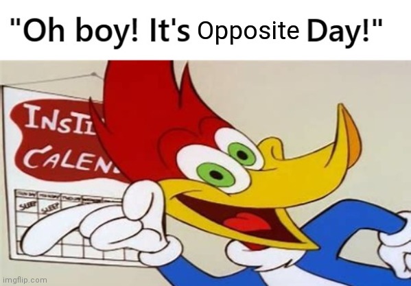 Woody Woodpecker Custom Day | Opposite | image tagged in woody woodpecker custom day | made w/ Imgflip meme maker