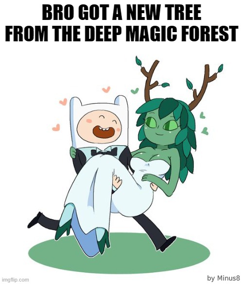 . | BRO GOT A NEW TREE FROM THE DEEP MAGIC FOREST | image tagged in marrying a tree | made w/ Imgflip meme maker