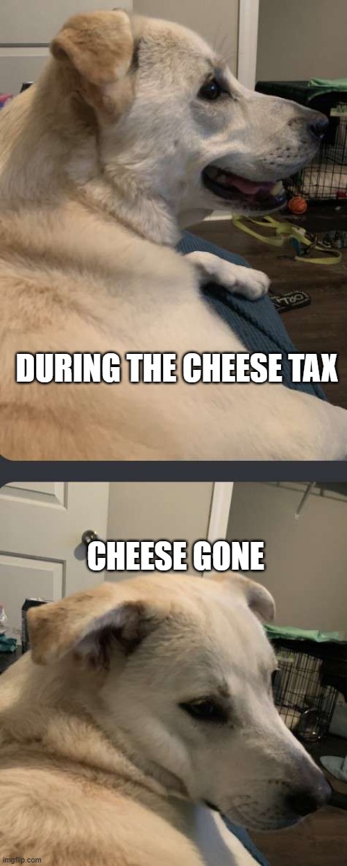 DURING THE CHEESE TAX; CHEESE GONE | made w/ Imgflip meme maker