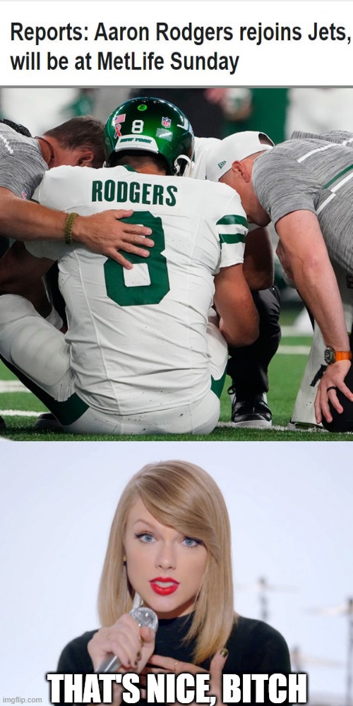 Everyone's at the Game | THAT'S NICE, BITCH | image tagged in aaron rodgers,sweet taylor swift | made w/ Imgflip meme maker