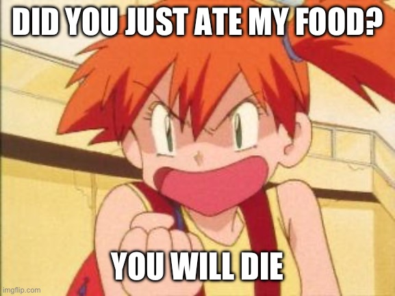 Angry misty | DID YOU JUST ATE MY FOOD? YOU WILL DIE | image tagged in angry misty | made w/ Imgflip meme maker