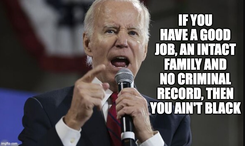 Things That Biden Will Eventually Say | IF YOU HAVE A GOOD JOB, AN INTACT FAMILY AND NO CRIMINAL RECORD, THEN YOU AIN'T BLACK | image tagged in biden angry,biden yelling,you ain't black | made w/ Imgflip meme maker