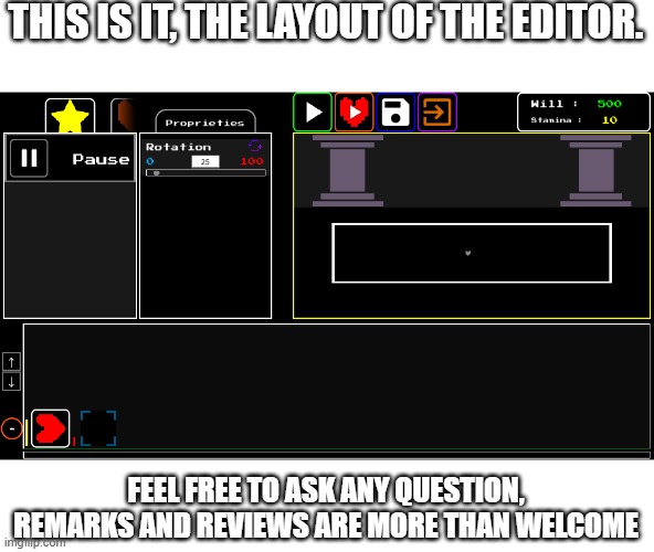 This. This is the moment I apprehended the most. (It's been a long time I haven't updated, so here it is !) | THIS IS IT, THE LAYOUT OF THE EDITOR. FEEL FREE TO ASK ANY QUESTION, REMARKS AND REVIEWS ARE MORE THAN WELCOME | image tagged in undertale,undertale classic combat,roblox,roblox studio,coding | made w/ Imgflip meme maker