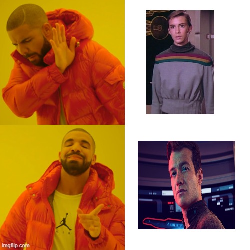 Drake Hotline Bling | image tagged in memes,drake hotline bling,wesley crusher,jack crusher | made w/ Imgflip meme maker