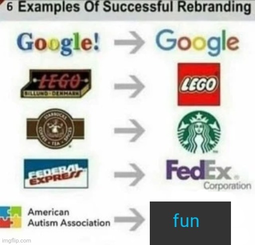 i have autism so chill out before a war starts | image tagged in 6 examples of successful rebranding | made w/ Imgflip meme maker