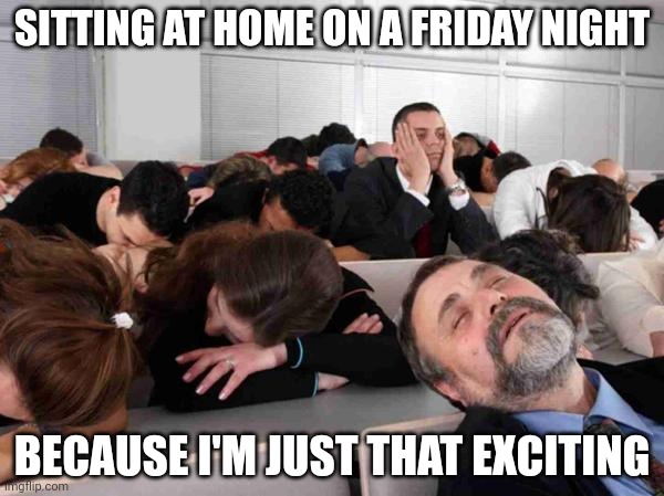 AI meme | SITTING AT HOME ON A FRIDAY NIGHT; BECAUSE I'M JUST THAT EXCITING | image tagged in boring | made w/ Imgflip meme maker