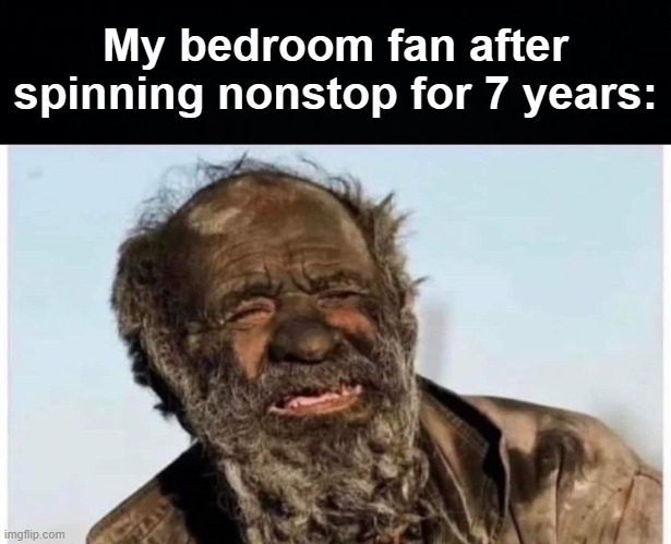 He needs a break, I won't give him one | My bedroom fan after spinning nonstop for 7 years: | image tagged in memes,unfunny | made w/ Imgflip meme maker