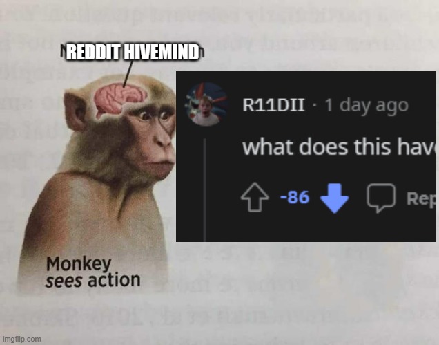 Monkey neuron activation | REDDIT HIVEMIND | image tagged in monkey neuron activation | made w/ Imgflip meme maker