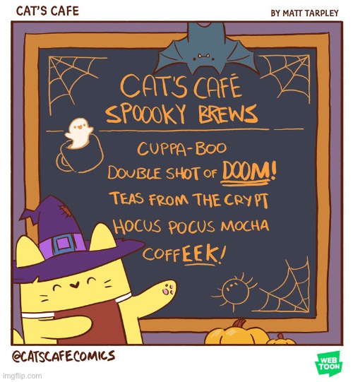 Happy October everyone! I’m going to try for a comic every day (all Halloween themed), then go back to normal (hopefully) | image tagged in cat,halloween | made w/ Imgflip meme maker