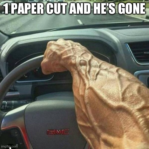 Muscle Arm Driver | 1 PAPER CUT AND HE’S GONE | image tagged in muscle arm driver | made w/ Imgflip meme maker