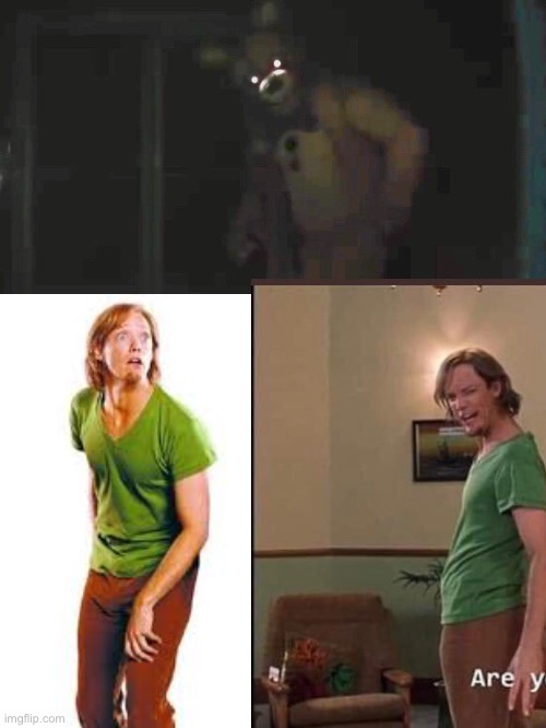 Two different instances where shaggy looks like willy… not by chance | image tagged in fnaf,five nights at freddys,shaggy,fnaf movie | made w/ Imgflip meme maker