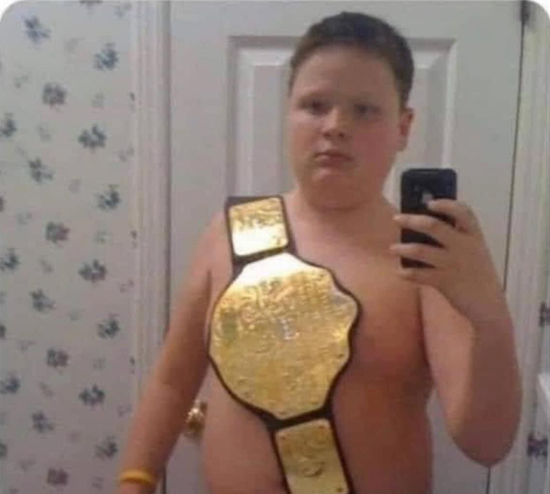 High Quality KID WITH CHAMPION BELT SELFIE Blank Meme Template