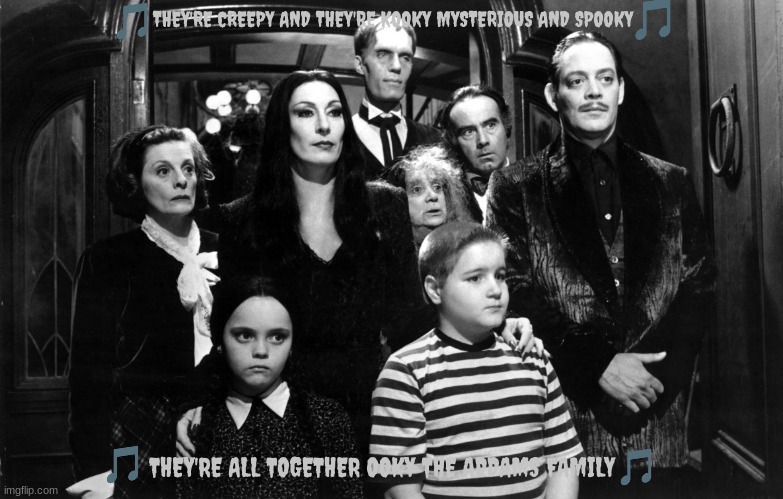 imgflip sings the addams family theme | THEY'RE CREEPY AND THEY'RE KOOKY MYSTERIOUS AND SPOOKY; THEY'RE ALL TOGETHER OOKY THE ADDAMS FAMILY | image tagged in the addams family,theme song | made w/ Imgflip meme maker