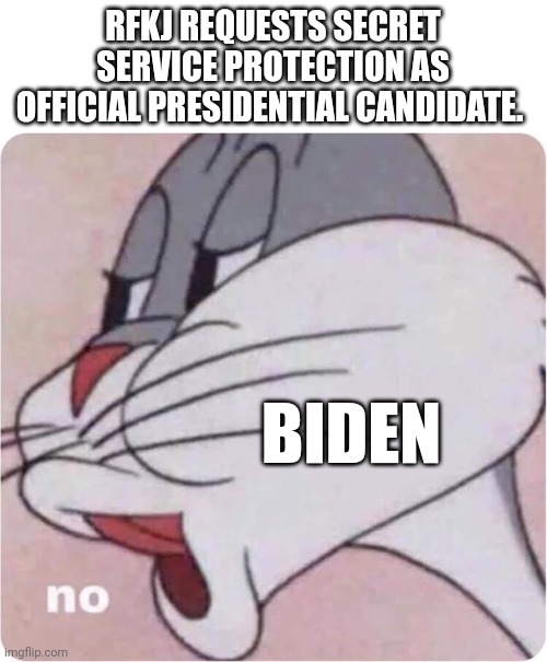 Tyranny | RFKJ REQUESTS SECRET SERVICE PROTECTION AS OFFICIAL PRESIDENTIAL CANDIDATE. BIDEN | image tagged in bugs bunny no | made w/ Imgflip meme maker