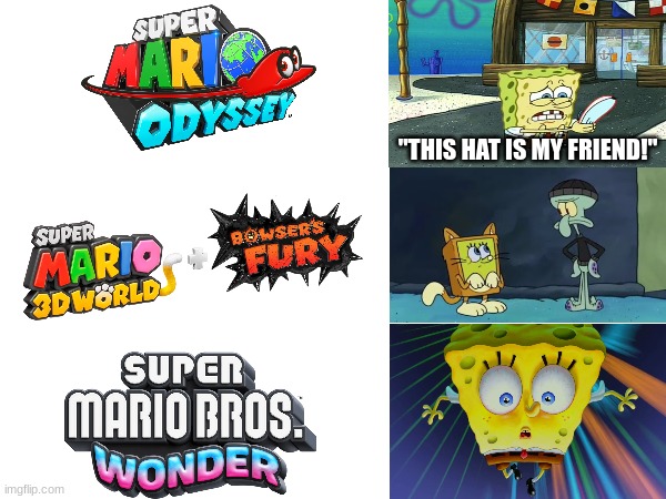Spongebob predicted Super Mario games | "THIS HAT IS MY FRIEND!" | image tagged in spongebob,super mario,memes,gaming,nintendo | made w/ Imgflip meme maker