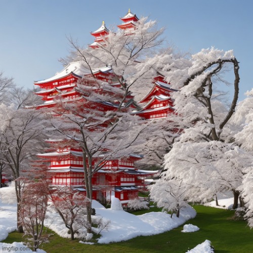 Japanese buildings in winter. | made w/ Imgflip meme maker