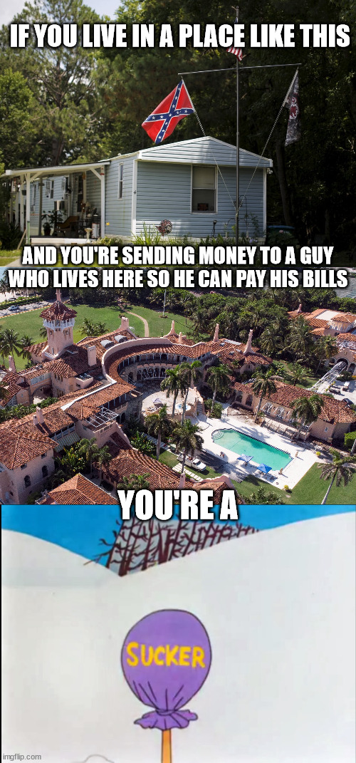 IF YOU LIVE IN A PLACE LIKE THIS; AND YOU'RE SENDING MONEY TO A GUY WHO LIVES HERE SO HE CAN PAY HIS BILLS; YOU'RE A | image tagged in looney tunes sucker | made w/ Imgflip meme maker