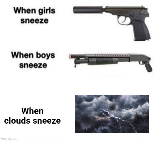 Clouds | When clouds sneeze | image tagged in when girls sneeze when boys sneeze,clouds,cloud,memes,sneezing,sneeze | made w/ Imgflip meme maker