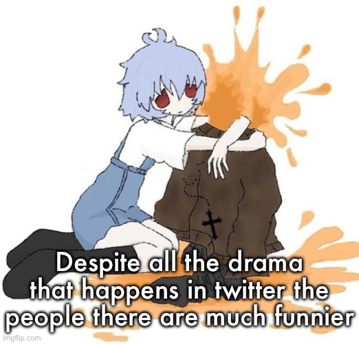 rei | Despite all the drama that happens in twitter the people there are much funnier | image tagged in rei | made w/ Imgflip meme maker