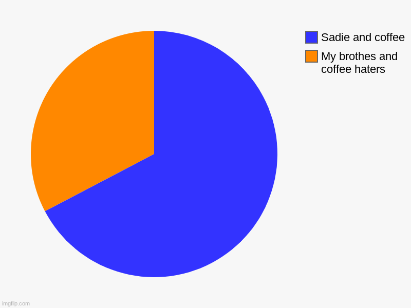 My COFFEE!!!!!! | My brothes and coffee haters, Sadie and coffee | image tagged in charts,pie charts,coffee | made w/ Imgflip chart maker