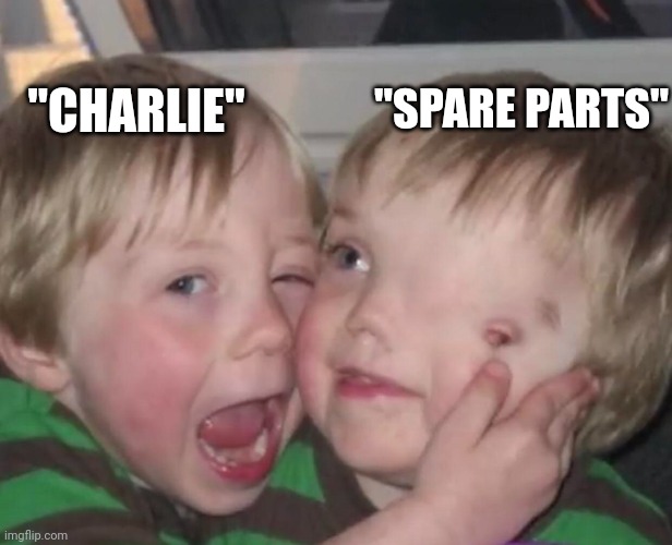 spare parts just in case lmao | "SPARE PARTS"; "CHARLIE" | image tagged in dark humor | made w/ Imgflip meme maker