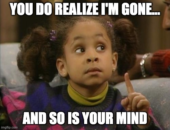 The Raven | YOU DO REALIZE I'M GONE... AND SO IS YOUR MIND | image tagged in raven symone | made w/ Imgflip meme maker