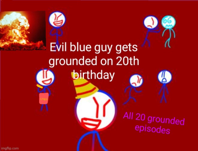 Evil blue get gets grounded on 20th birthday | image tagged in birthday | made w/ Imgflip meme maker