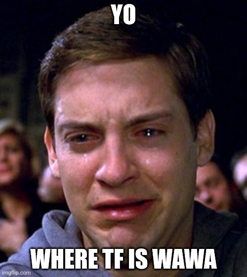 I miss wawa | YO; WHERE TF IS WAWA | image tagged in crying peter parker | made w/ Imgflip meme maker