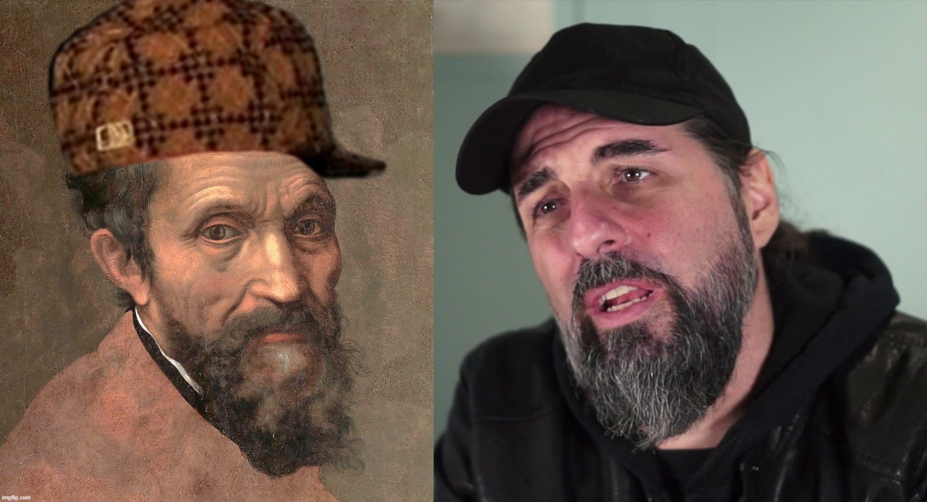 Life imitates art? Michaelangelo and Sakis Tolis . . . | image tagged in michaelanglo,sakis tolis,art,the loudest sounds on earth,in real life,totally looks like | made w/ Imgflip meme maker