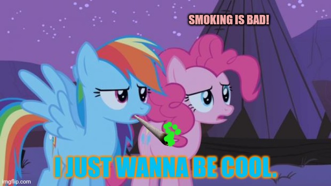 No smoking | SMOKING IS BAD! I JUST WANNA BE COOL. | image tagged in mlp pinkie pie rainbow dash,smoke weed everyday,rainbow dash | made w/ Imgflip meme maker
