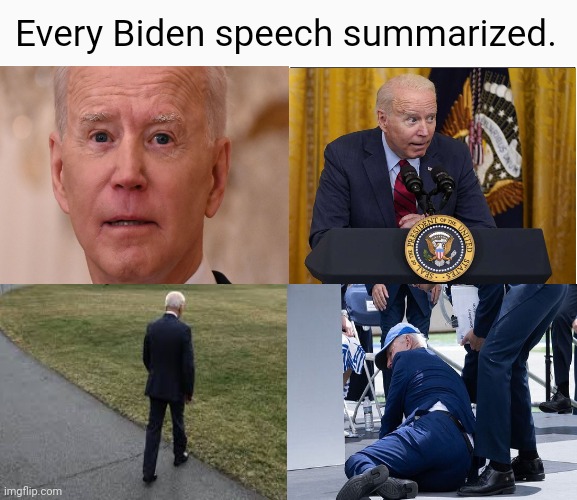Pretty much sums it up. | Every Biden speech summarized. | image tagged in memes,blank comic panel 2x2 | made w/ Imgflip meme maker
