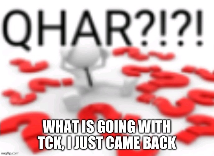 QHAR?!?! | WHAT IS GOING WITH TCK, I JUST CAME BACK | image tagged in qhar | made w/ Imgflip meme maker
