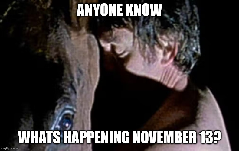 hoping someone can answer | ANYONE KNOW; WHATS HAPPENING NOVEMBER 13? | image tagged in loving brothers | made w/ Imgflip meme maker