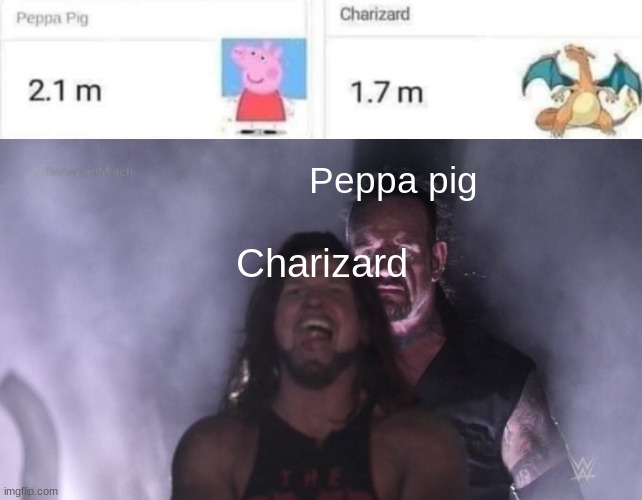 Peppa pig; Charizard | image tagged in aj styles undertaker | made w/ Imgflip meme maker