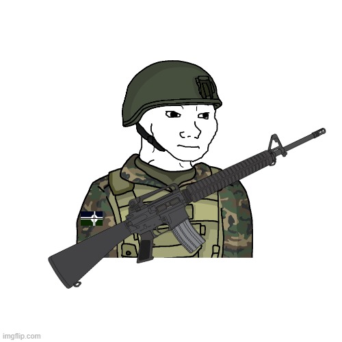 Eroican Soldier Test #3 | image tagged in memes,blank transparent square,oc,wojak,soldier | made w/ Imgflip meme maker