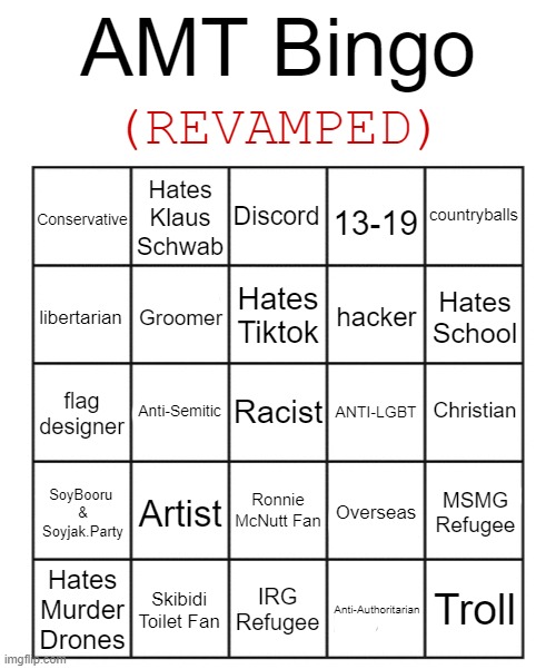 image tagged in amt bingo revamp | made w/ Imgflip meme maker