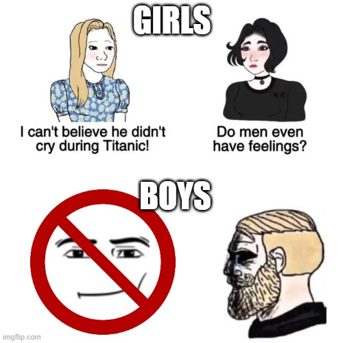 Girls vs boys | GIRLS; BOYS | image tagged in do men have feelings | made w/ Imgflip meme maker