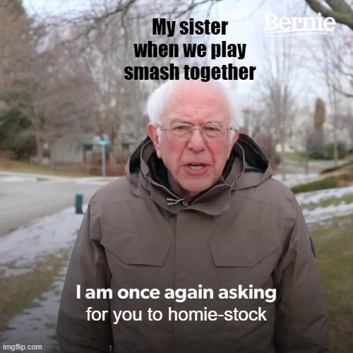 minimum effort meme | My sister when we play smash together; for you to homie-stock | image tagged in memes,bernie i am once again asking for your support,super smash bros,sister,fun | made w/ Imgflip meme maker