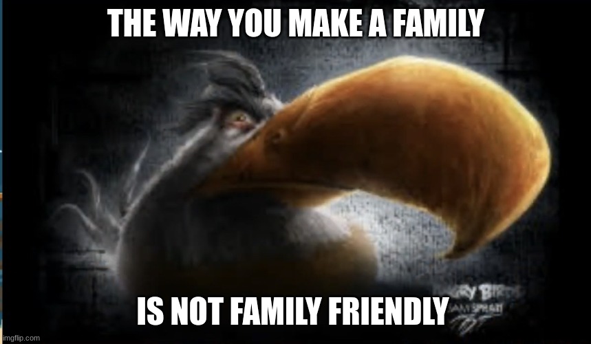 Realistic Mighty Eagle | THE WAY YOU MAKE A FAMILY; IS NOT FAMILY FRIENDLY | image tagged in realistic mighty eagle | made w/ Imgflip meme maker